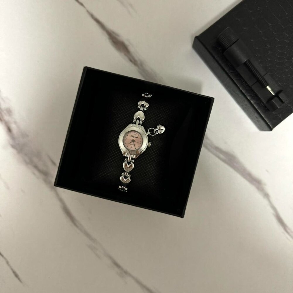 sku0148 Retro Silver Pink dial Heart Charm Women Watch Bracelet + gift box - Picture 3 of 7